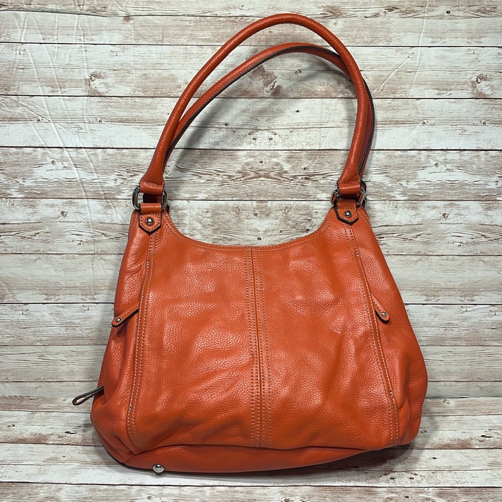 Tignanello Vibrant Orange Leather Hobo Bag